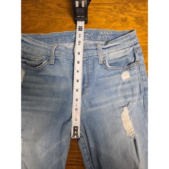 7 For All Mankind Jeans Sz 26 Light Wash Distressed Ripped Skinny Denim Fall - Picture 7 of 7
